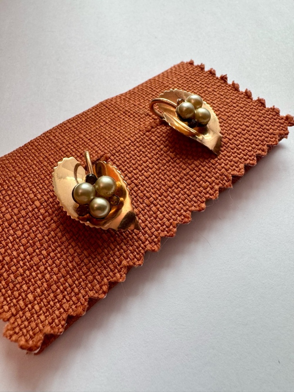 Gold Leaf Cluster Pearl Drop Earrings - Women Jewelry